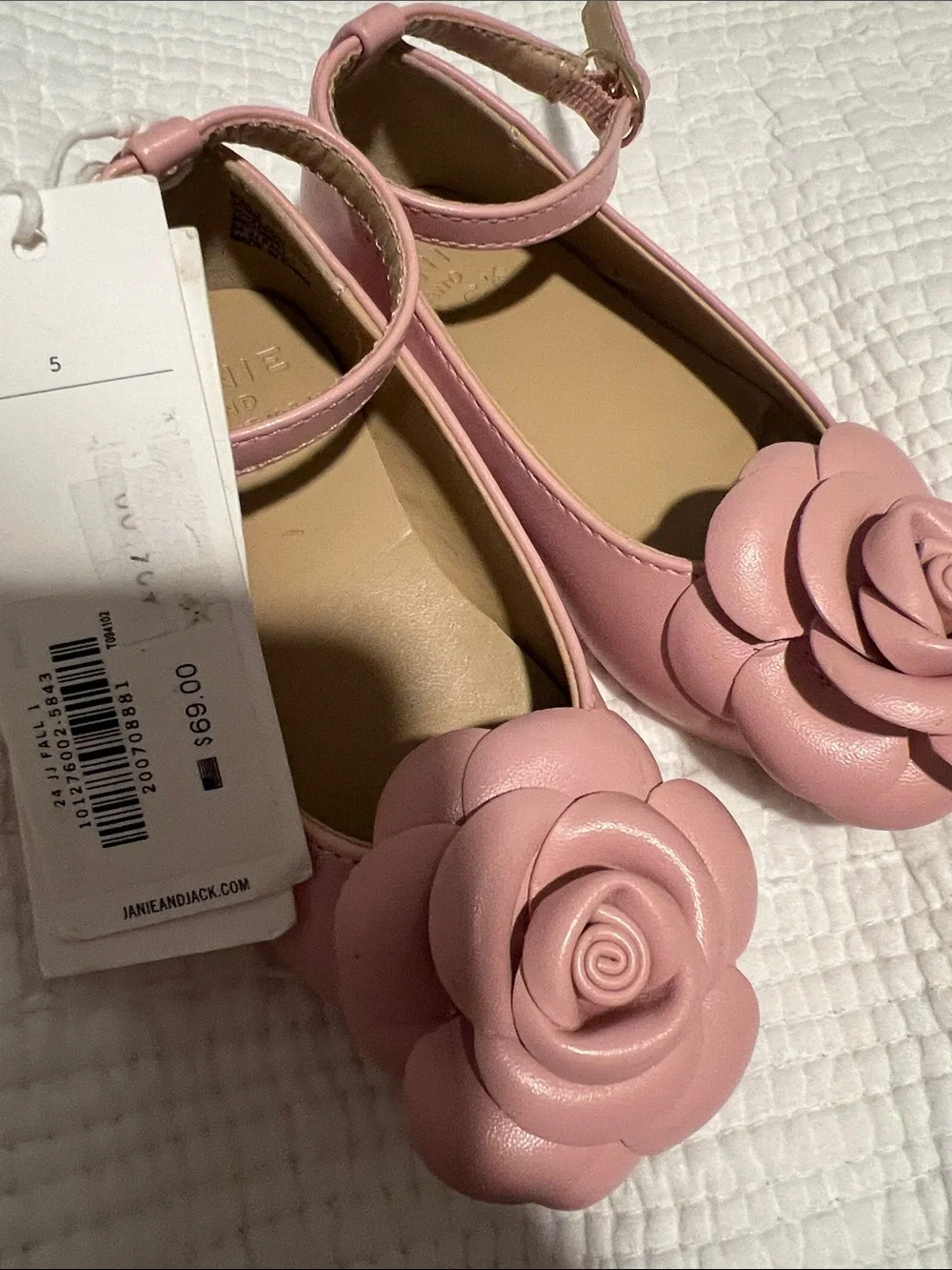 Janie and Jack Pink Floral Ballet Flats with Ankle Strap